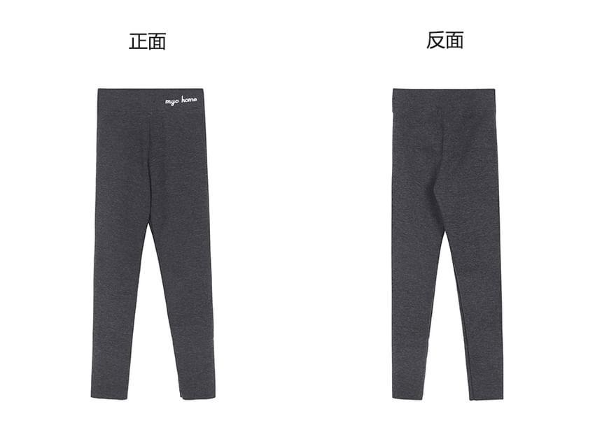 High Waist Lettering Embroidered Fleece-Lined Leggings Product Image