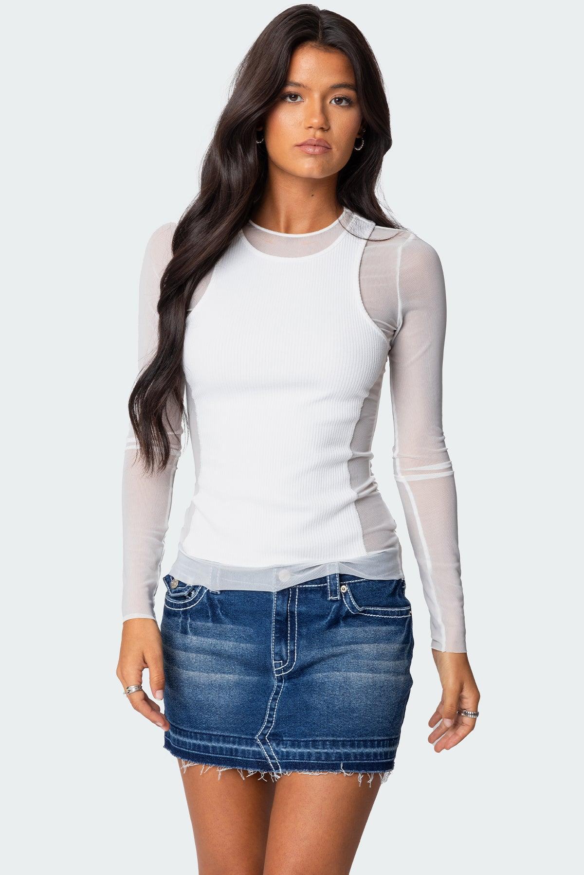 Rib Tank Layered Mesh Top Product Image