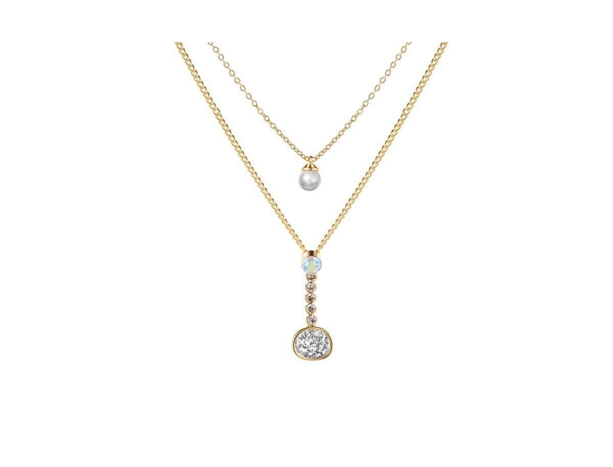 Layered Necklace with Druze Stone and Cubic Zirconia Pendant for Women Product Image