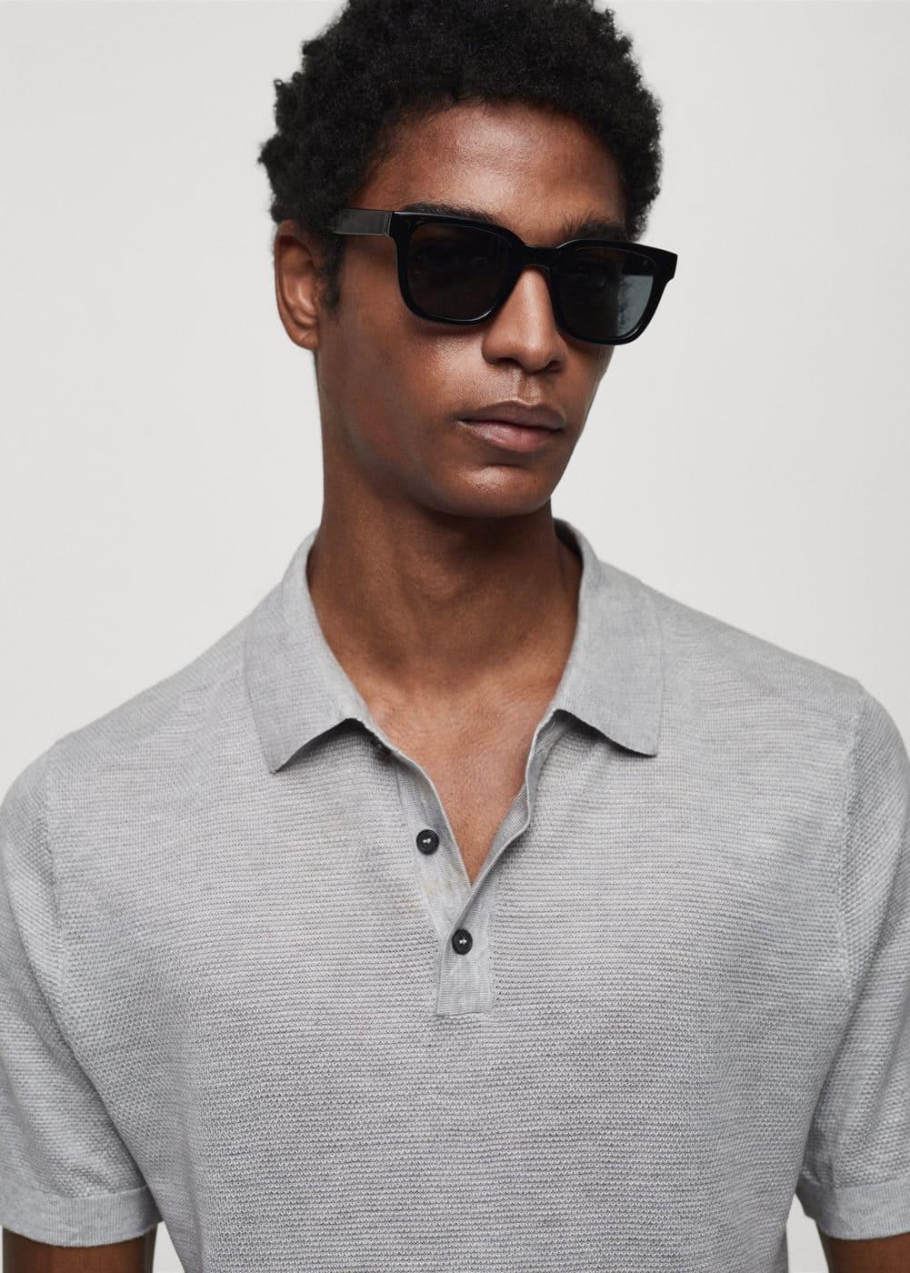 MANGO MAN - Buttoned micro-structure knitted polo shirt light heather greyMen Product Image