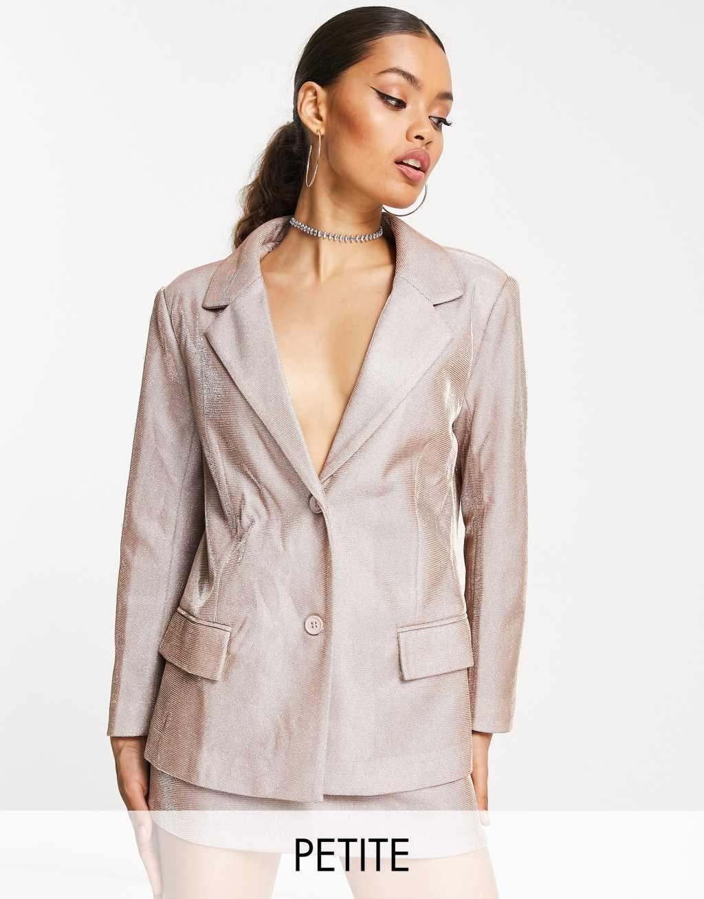 Simmi Petite glitter blazer in rose gold - part of a set Product Image