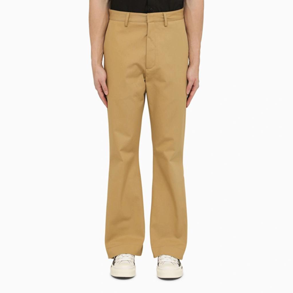 Beige Cotton Trousers Men In Brown Product Image