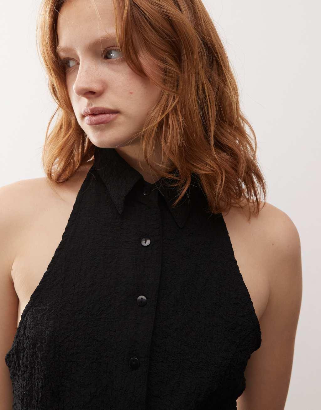 COLLUSION halter shirt in black texture Product Image