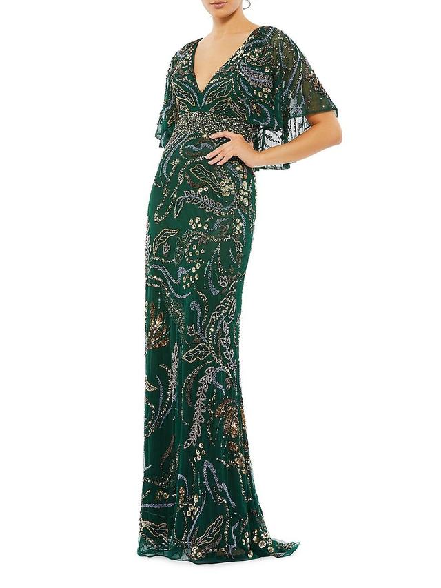 Womens Floral Beaded Cape Gown Product Image