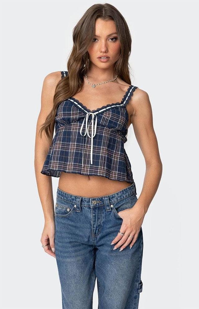 Edikted Women's Plaid Lace Trim Tank Top Product Image