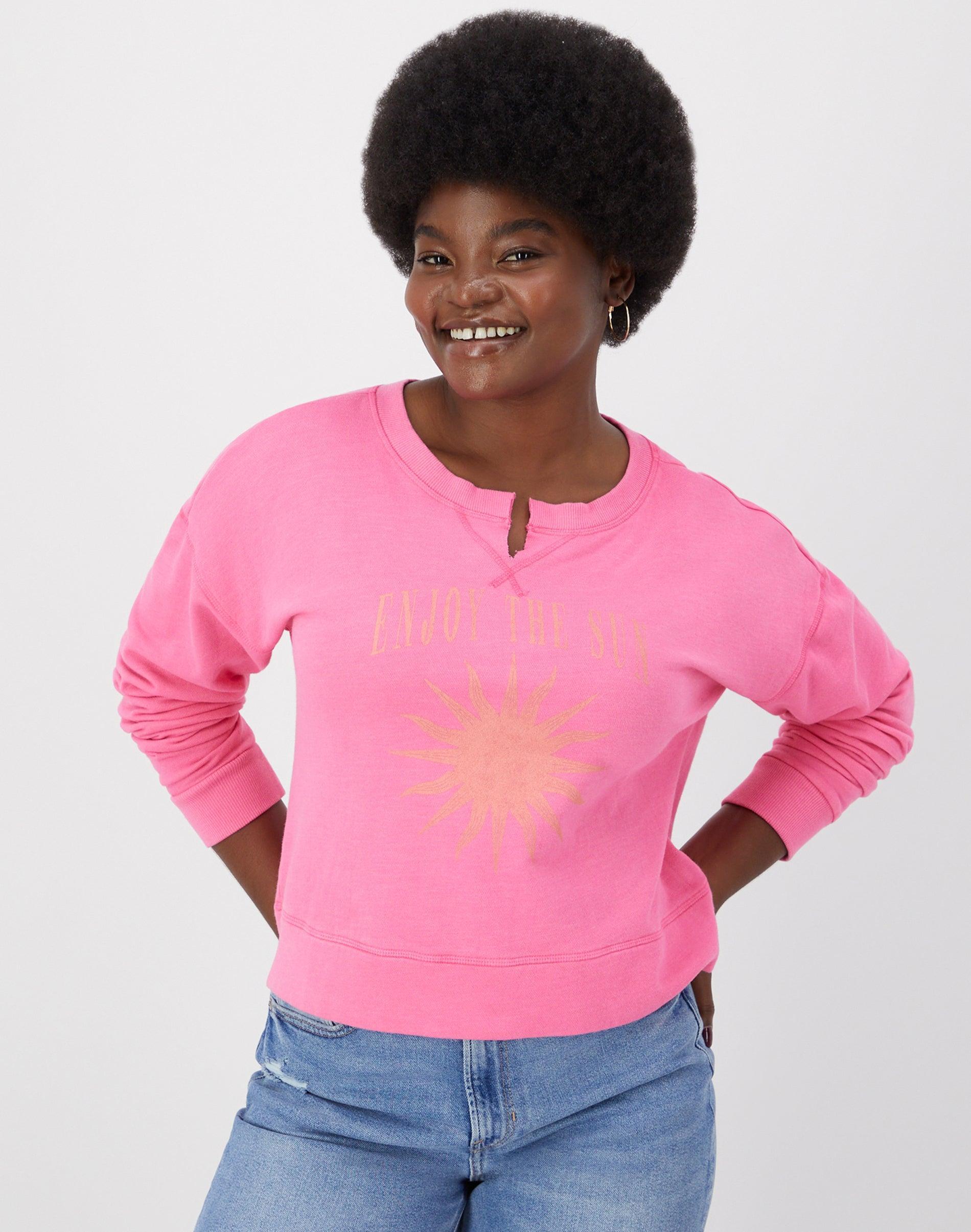 Hanes Womens Garment Dyed French Terry Sweatshirt, Enjoy the Sun Reef Pink 2XL Product Image