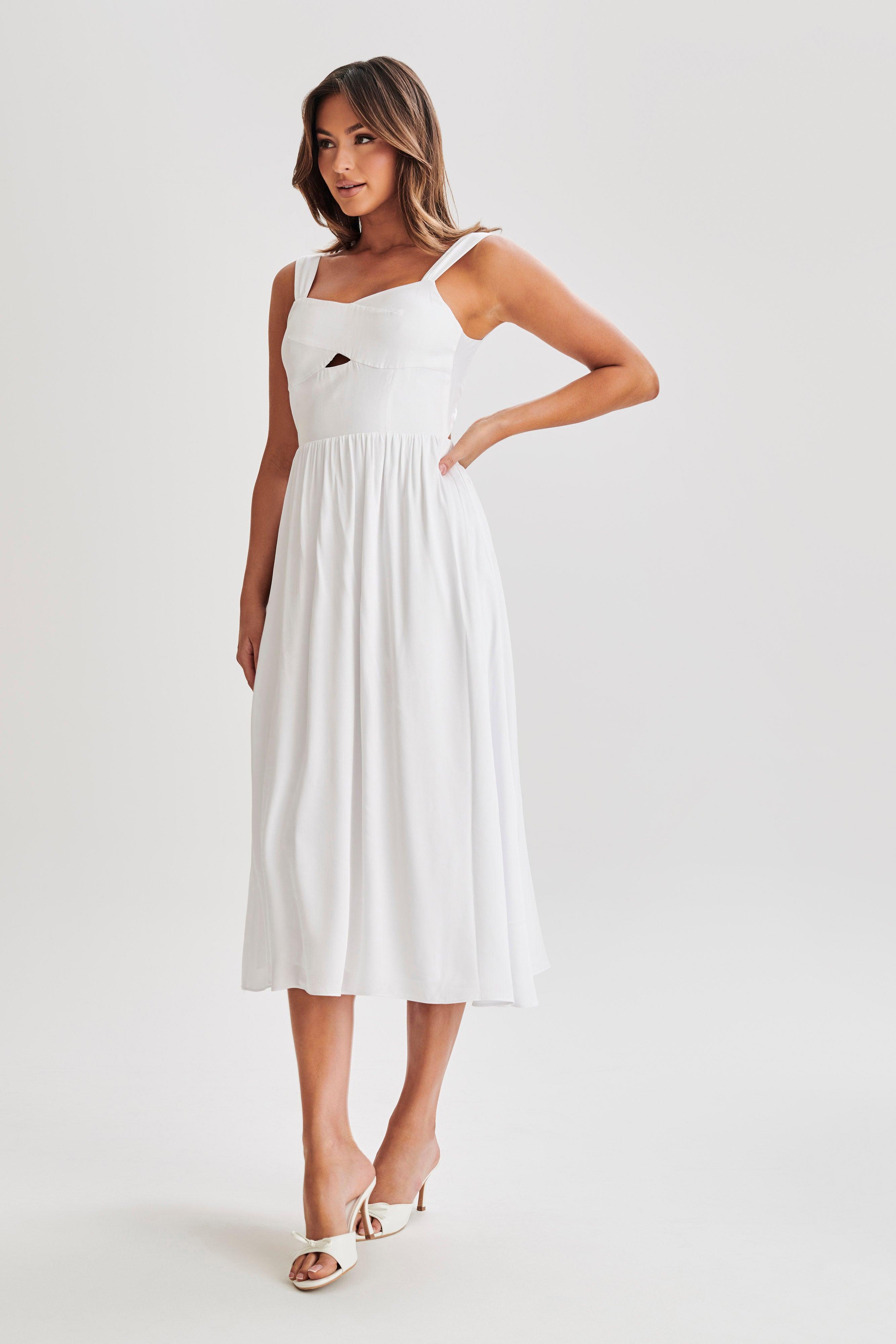 Thandi Midi Dress With Back Tie - White Product Image