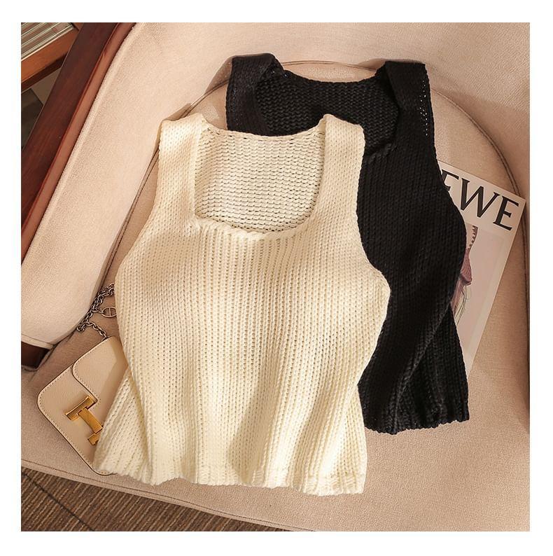 Sleeveless Square Neck Knit Crop Top Product Image