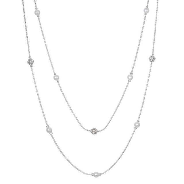 Emberly Silver Tone Simulated Pearl 2 Row Station Necklace, Womens, White Product Image