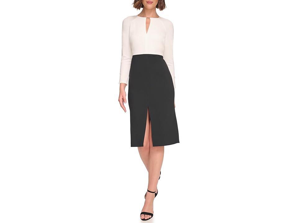 Tommy Hilfiger Scuba Crepe Keyhole Color-Block Sheath (Cream/Black) Women's Dress Product Image