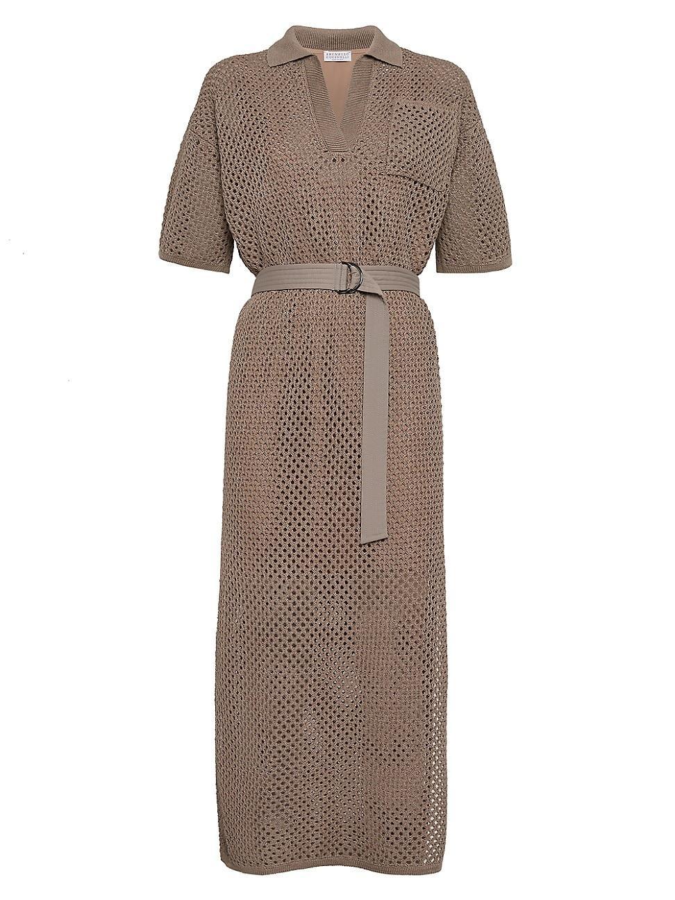 Womens Cotton Net Knit Dress with Belt Product Image