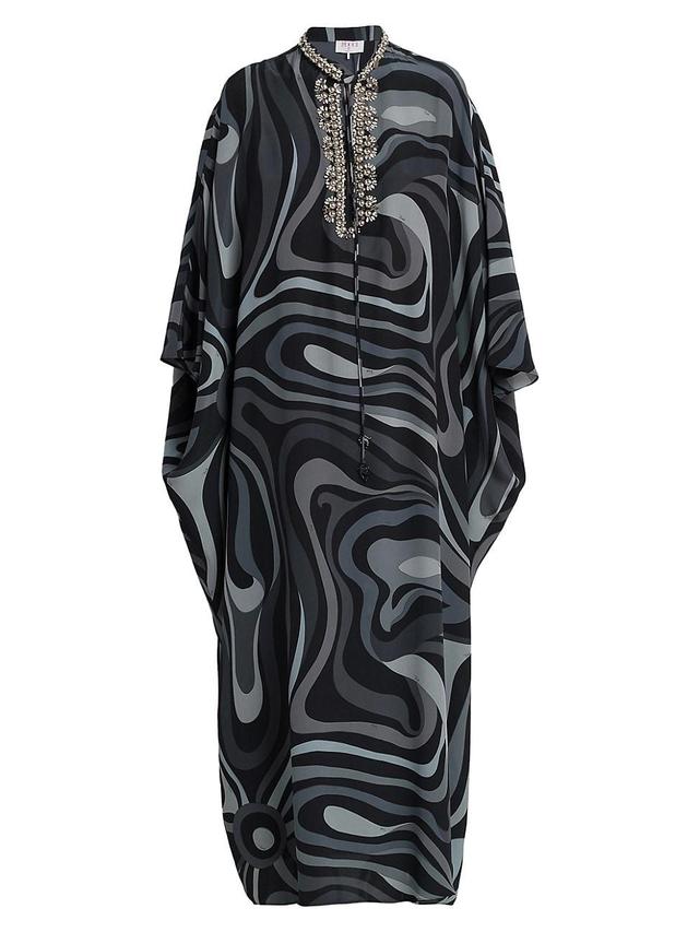 Womens Crystal-Embellished Silk Caftan Product Image