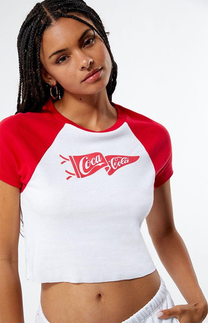 Coca-Cola Women's By PacSun Raglan Baby T-Shirt in White/Red - Product Image