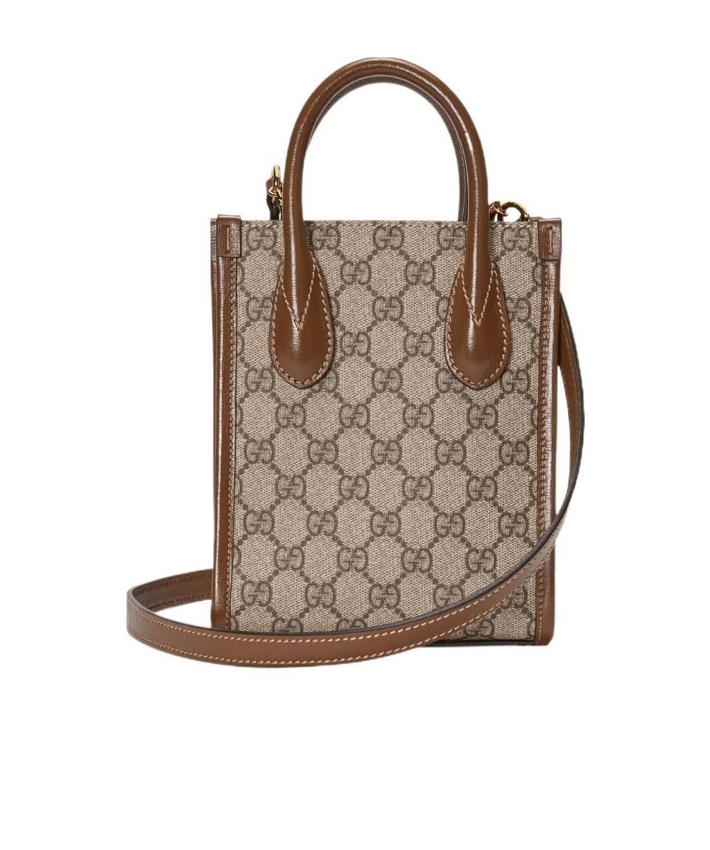 GUCCI Mini Gg-canvas And Leather Tote Bag In Brown Sugar Product Image