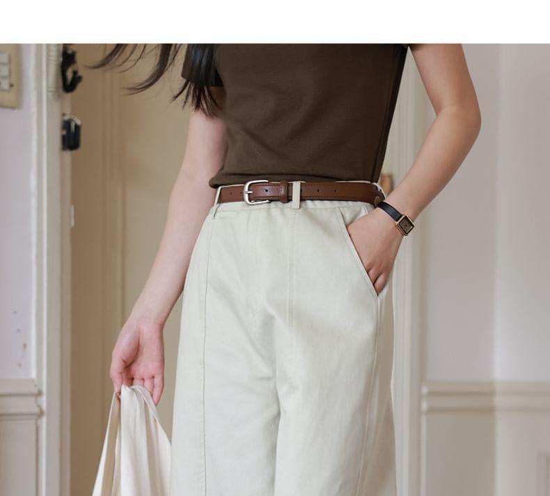 Mid Rise Plain Cropped Wide Leg Pants Product Image