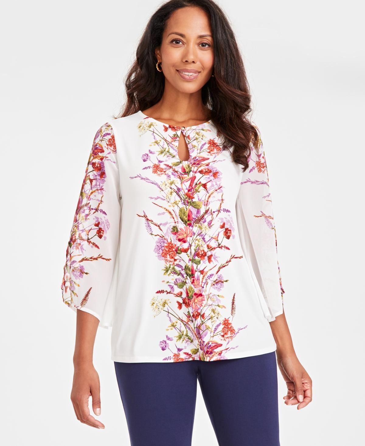 Jm Collection Womens Autumn Foil 3/4-Sleeve Top, Created for Macys Product Image