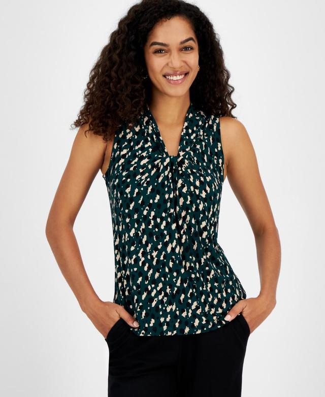 Kasper Womens Printed Twisted-v-Neck Sleeveless Top Product Image