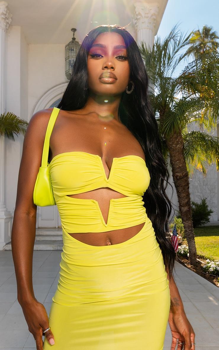 Lime Slinky Bandeau V Bar Detail Cut Out Bodycon Dress Product Image