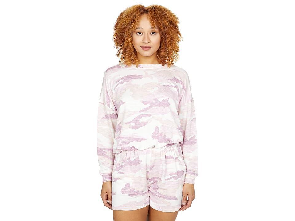 Splendid Camo Bubble Pullover Sweatshirt (Mauve Camo) Women's Clothing Product Image