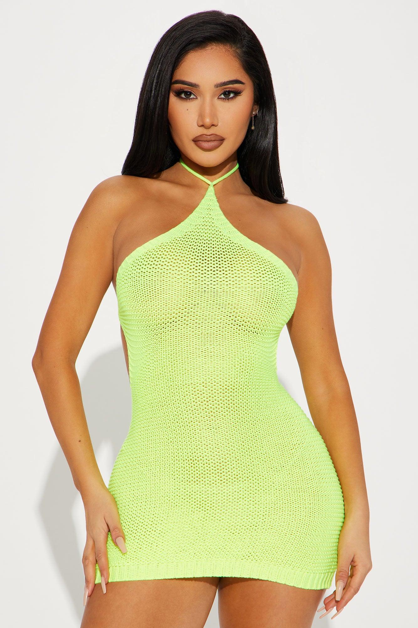 Jackie Crochet Mini Dress - Neon Yellow Product Image