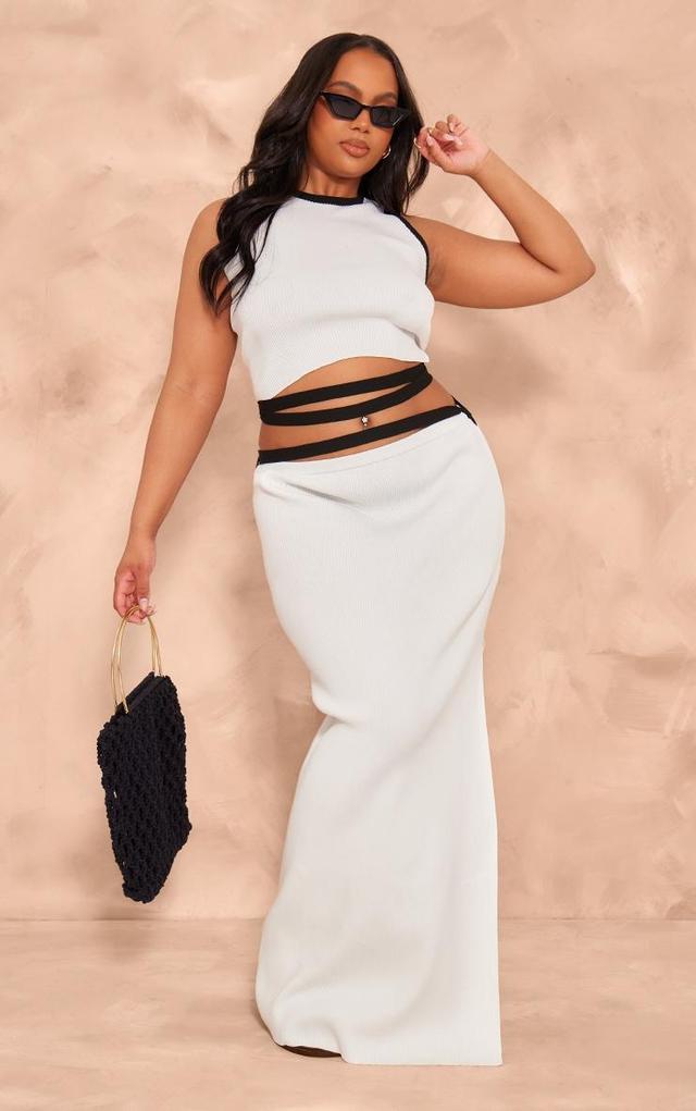 Plus White Rib Knit Contrast Detailing Maxi Skirt Product Image