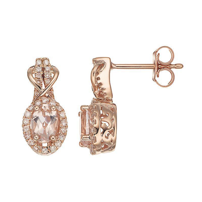 Gemminded 10k Rose Gold Morganite & 1/4 Carat T.W. Diamond Halo Stud Earrings, Womens, Pink Product Image