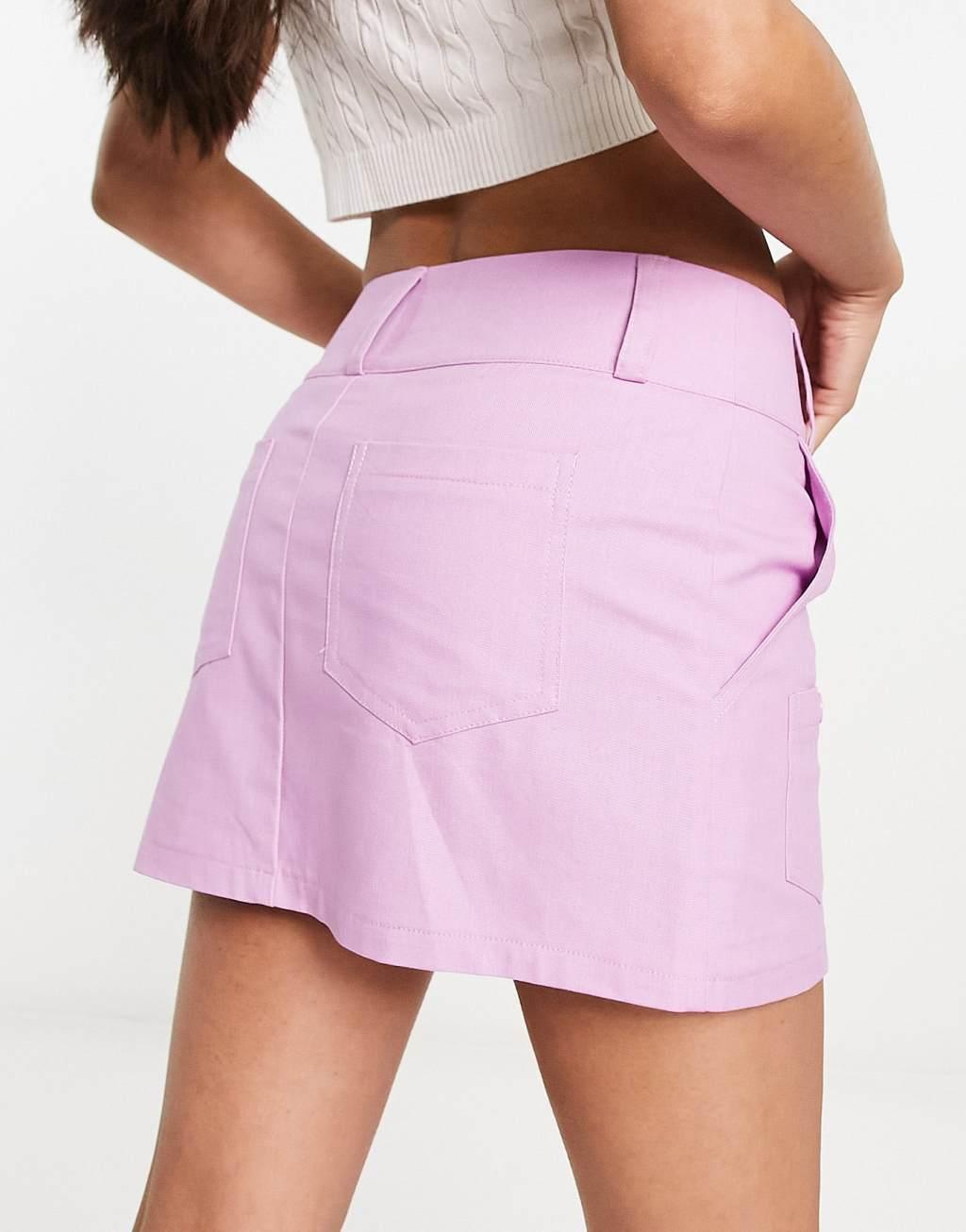 Daisy Street linen cargo Y2K mini skirt in lilac Product Image