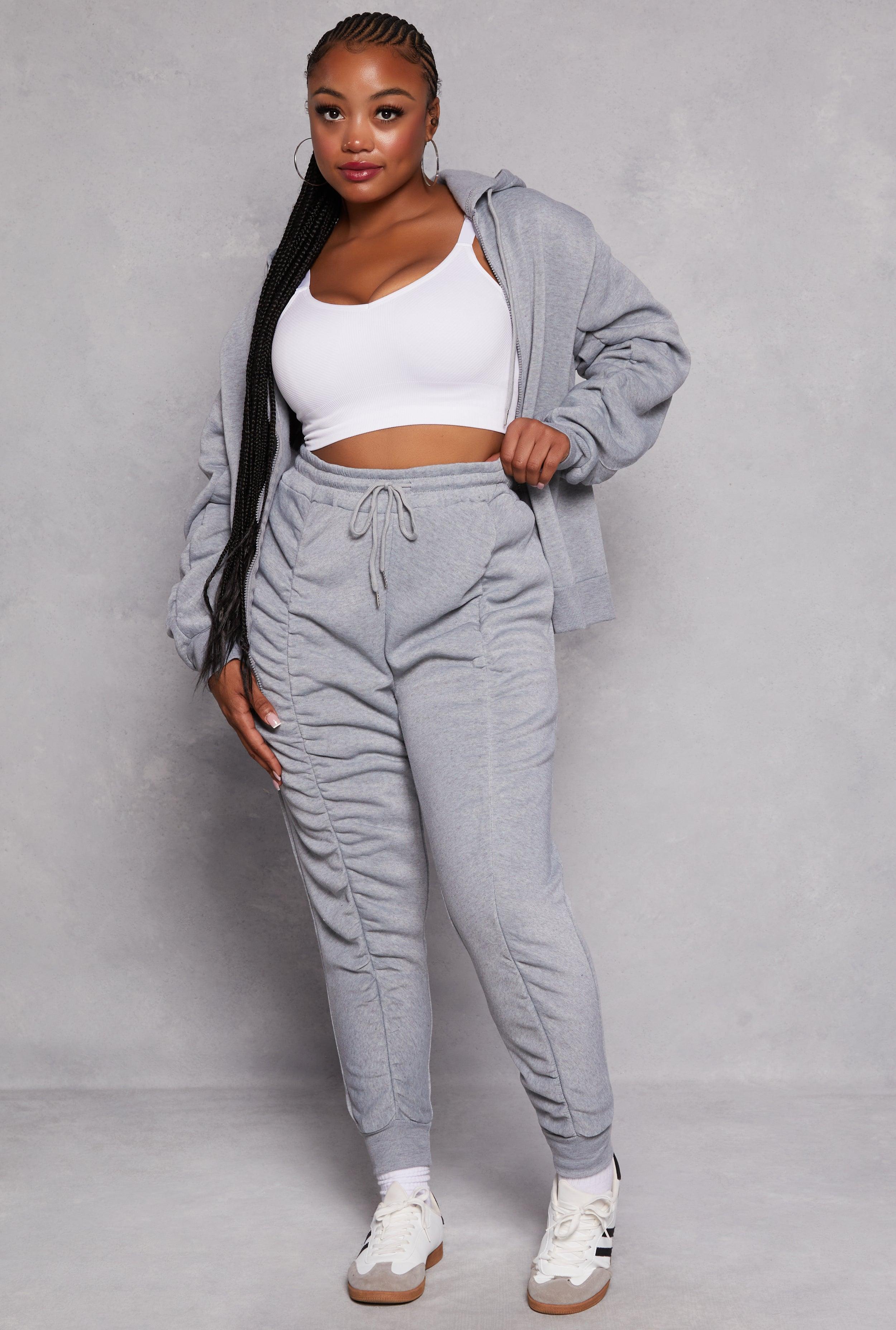 Womens Plus Size Fleece Ruched Drawstring Joggers product image