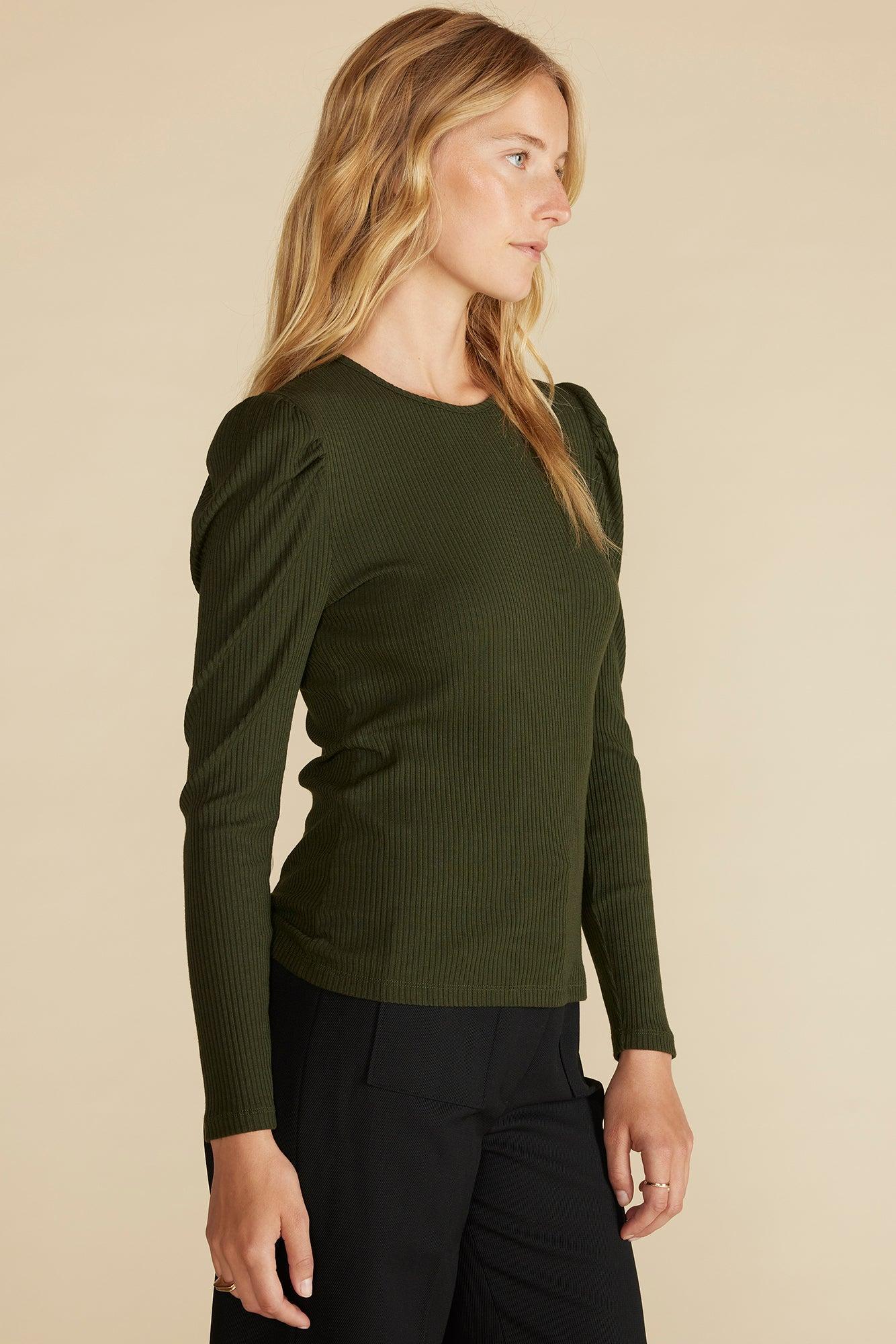 Reine Paris Rib Top - Olive Green Product Image