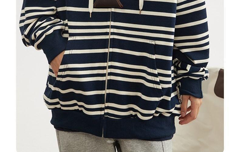 Drop Shoulder Striped Zip Up Hoodie Product Image