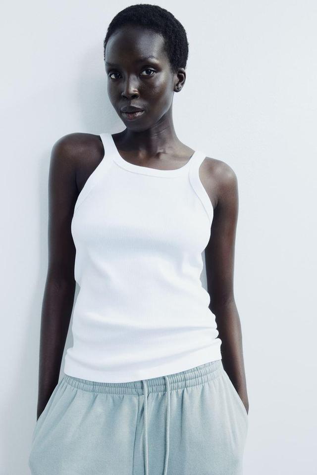 H & M - Ribbed Tank Top - White Product Image