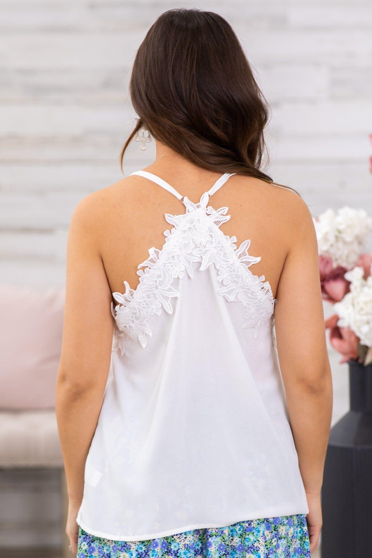 White Lace Trim Adjustable Strap Tank Product Image