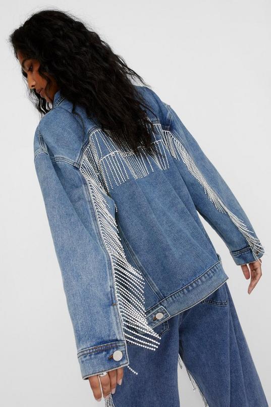 Diamante Fringe Trim Denim Jacket Product Image