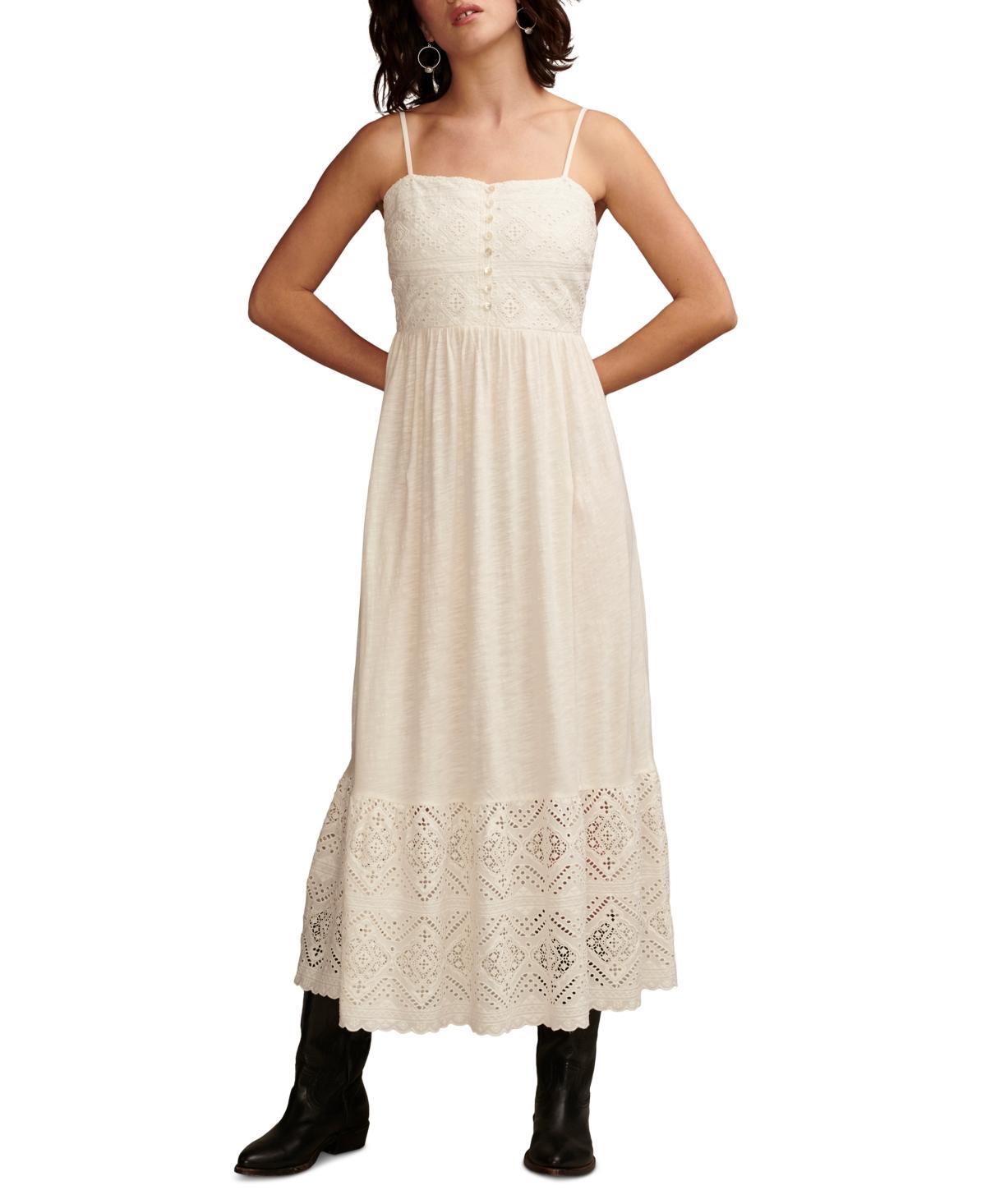 Lucky Brand Womens Cotton Cutwork Sleeveless Maxi Dress Product Image