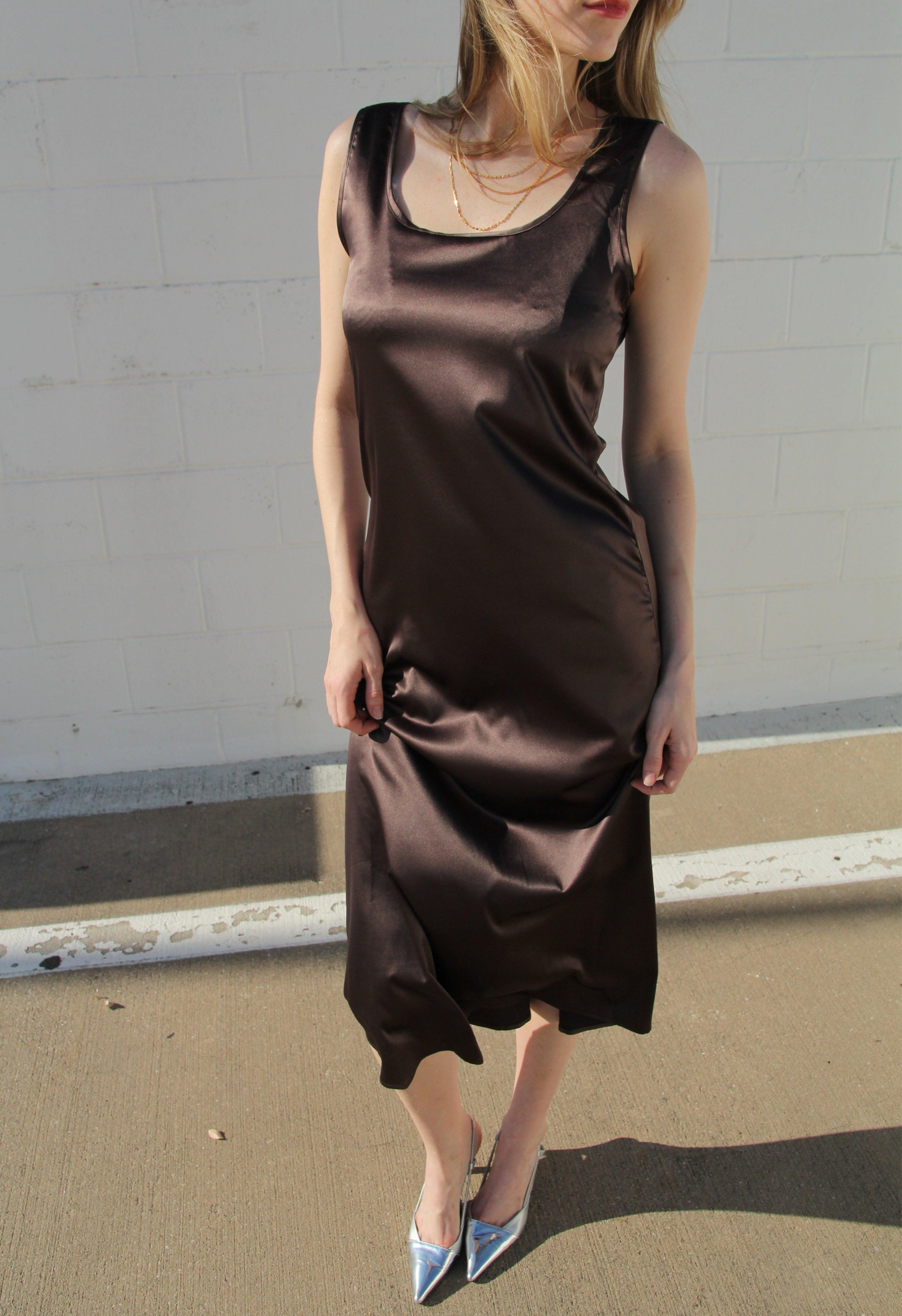 Brown Draped Satin Dress Product Image