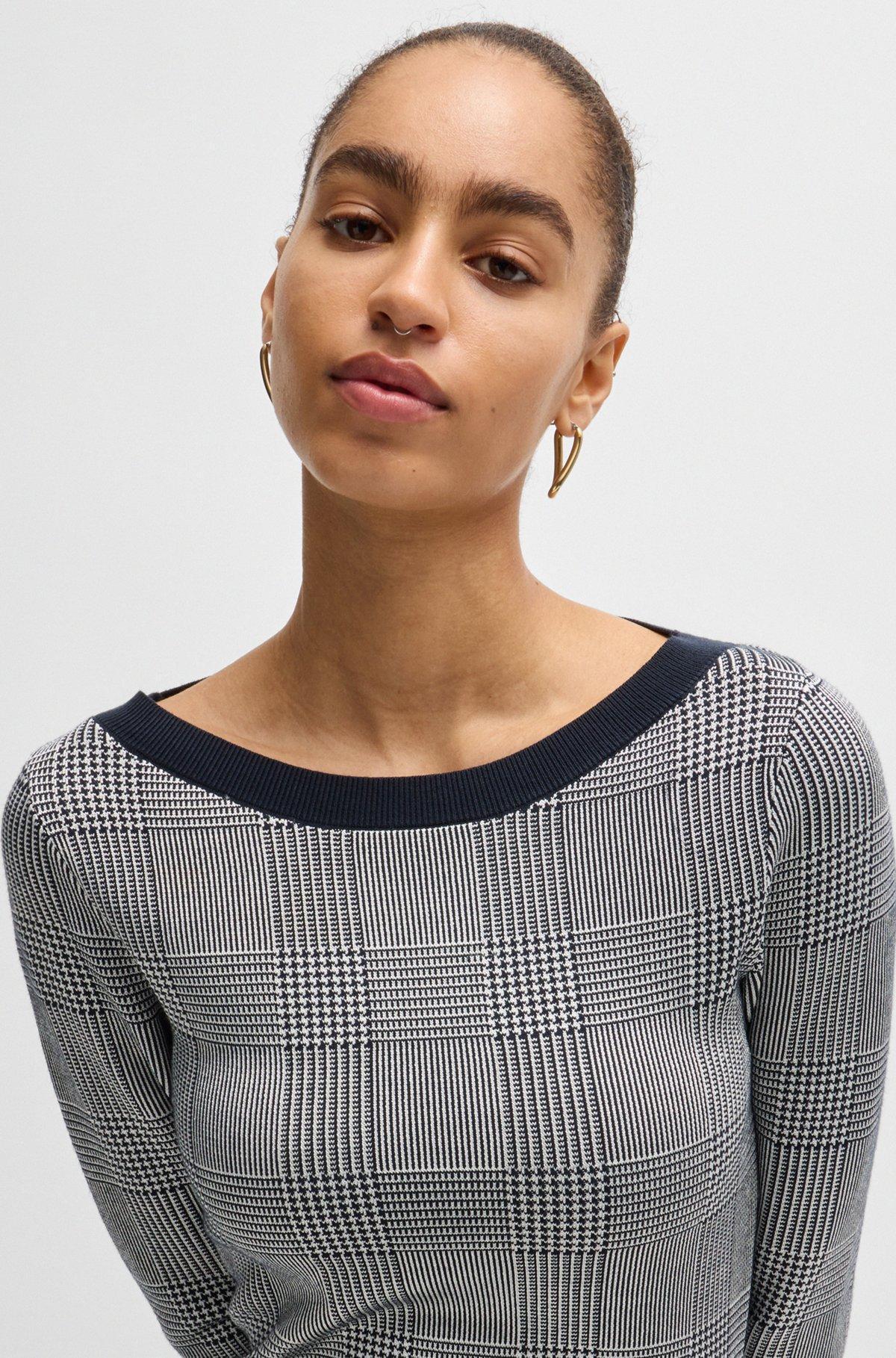 Wide-neck sweater in stretch jacquard Product Image