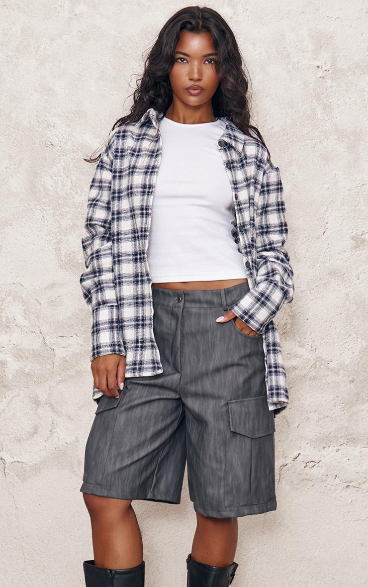 White Oversized Flannel Shirt Product Image