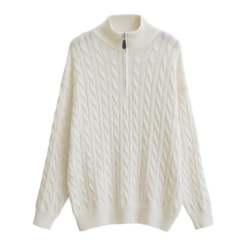 Mock Neck Half-Zip Cable Knit Sweater Product Image