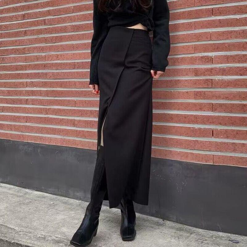 High Rise Plain Slit Maxi A-Line Skirt Product Image