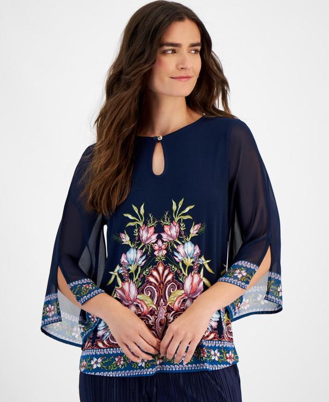 Jm Collection Womens Deanna Floral-Print Chiffon Top, Created for Macys Product Image