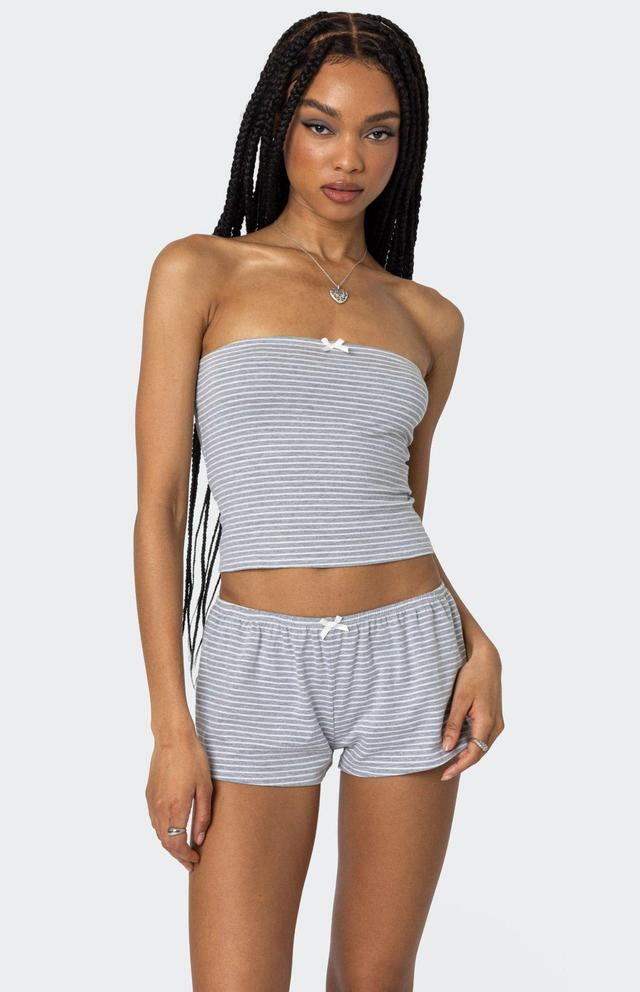 Edikted Women's Astor Striped Tube Top in Gray/White - Product Image