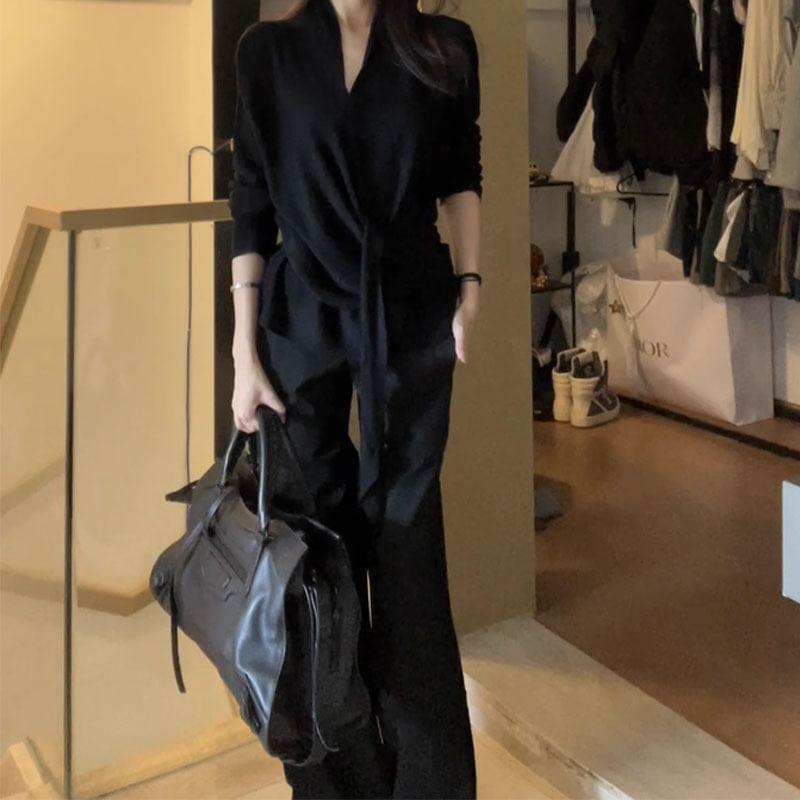 Low Waist Plain Loose Fit Dress Pants Product Image