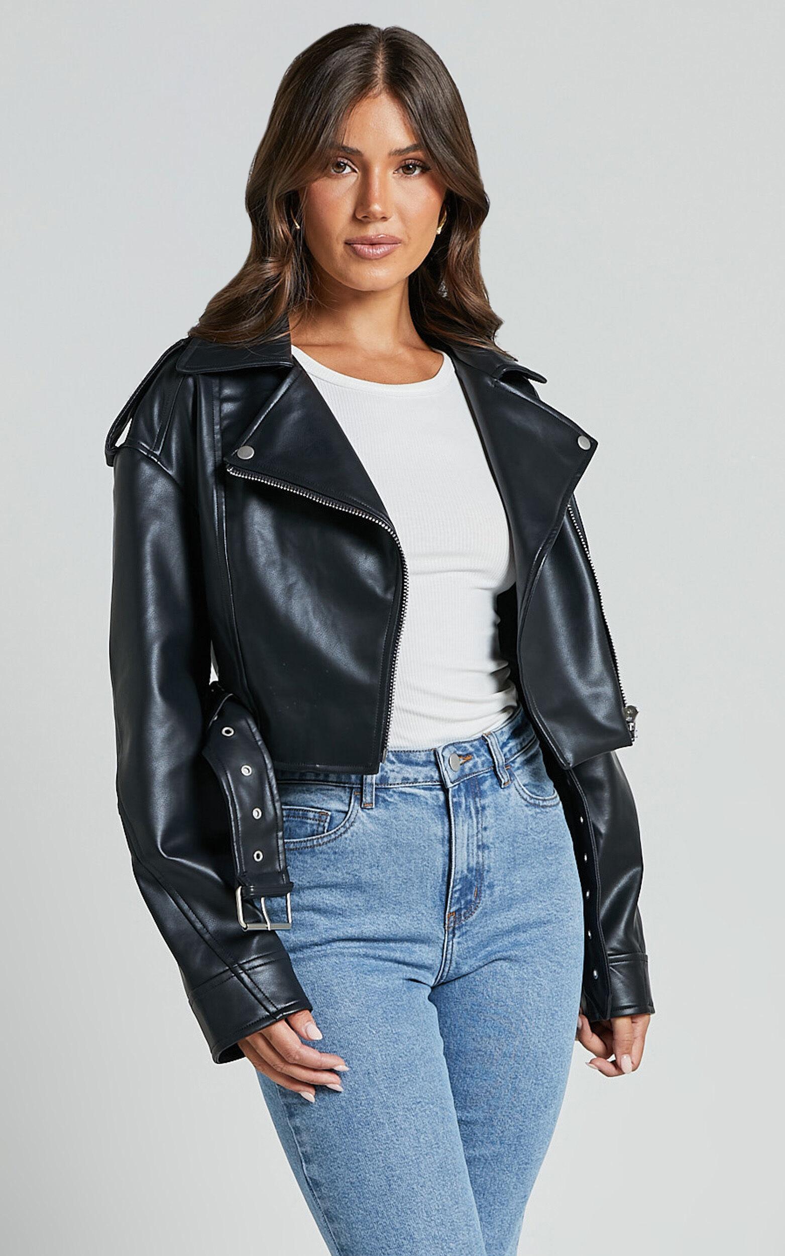 Bertha Jacket - Faux Leather Biker Jacket in Black Product Image