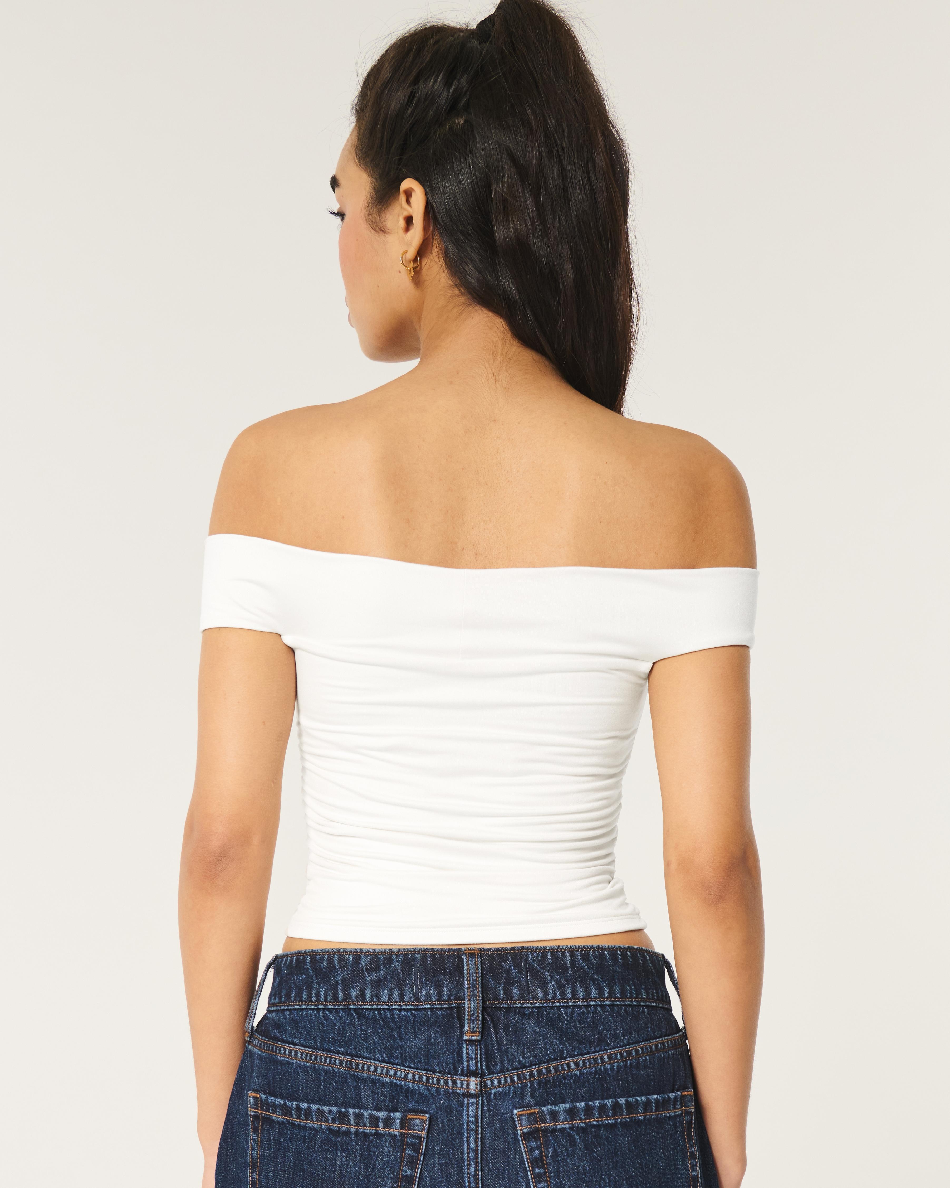 Soft Stretch Seamless Fabric Ruched Off-the-Shoulder Top Product Image