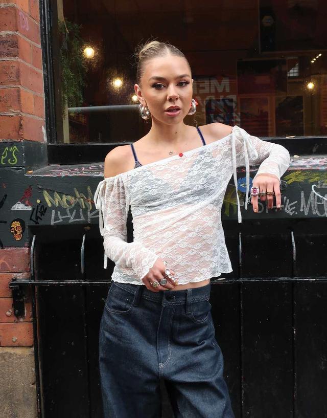 Labelrail x Daisy Birchall rosebud detail lace long sleeve top in white Product Image