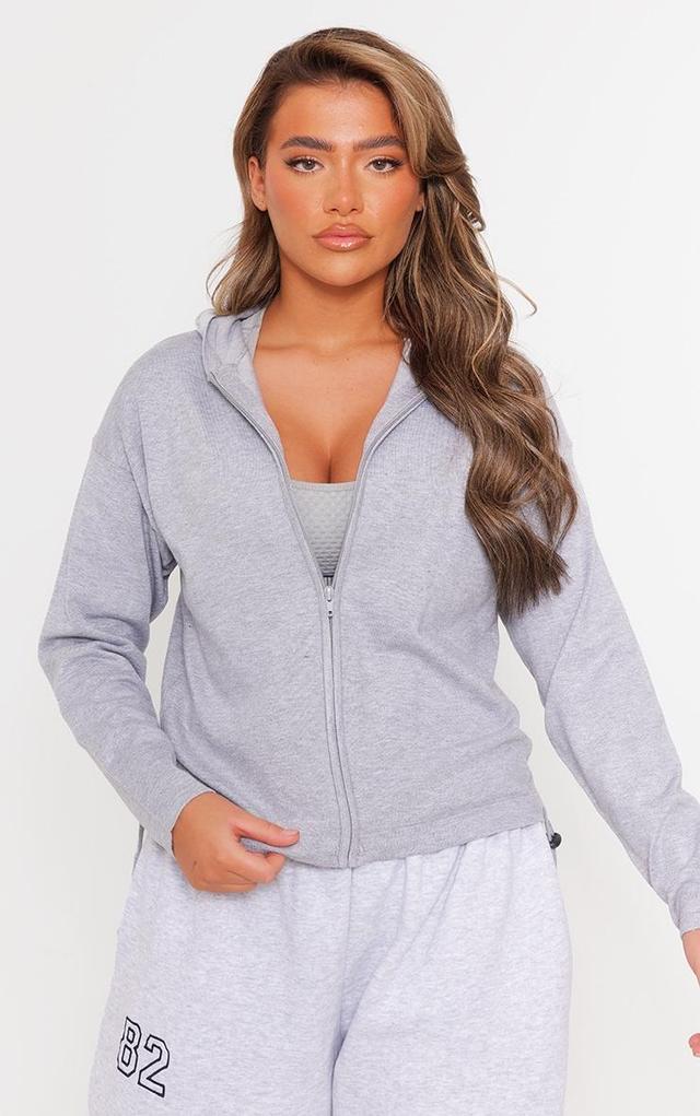 Grey Slouchy Zip Up Knit Cardigan Product Image