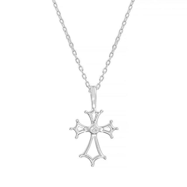 Main and Sterling Sterling Silver Diamond Accent Cross Pendant Necklace, Womens Silver Tone Product Image