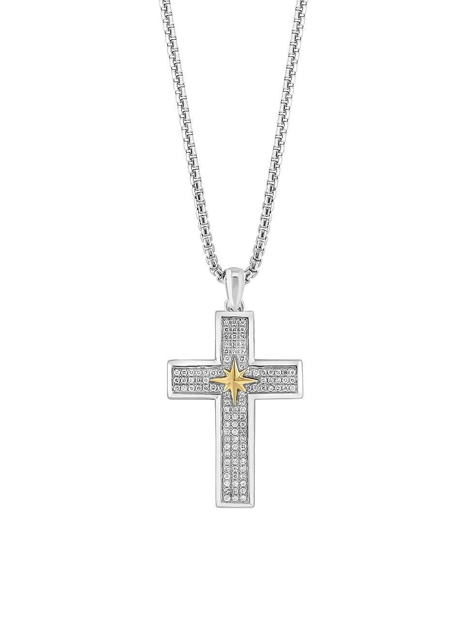 Mens COLLECTION Sterling Silver & 0.63 TCW Diamond Cross Pendant Necklace Product Image