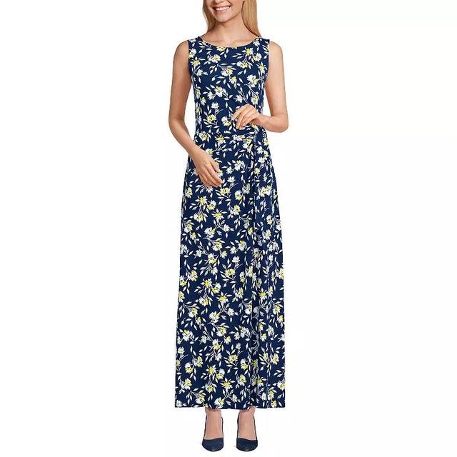 Petite Lands End Fit & Flare Maxi Dress, Womens Deep Blue Floral Product Image