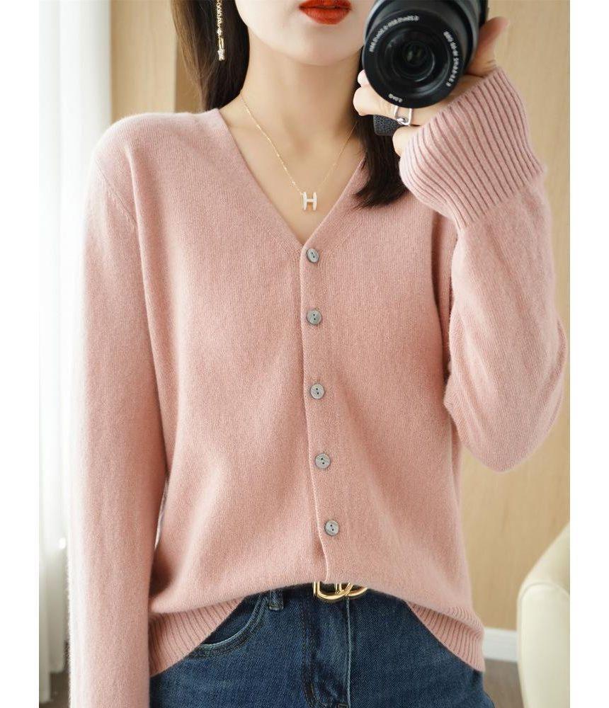 V-Neck Plain Cardigan Product Image